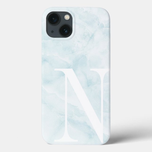 Modern Pale Aqua Marble Large Scale Monogram Case-Mate iPhone Case (Back)