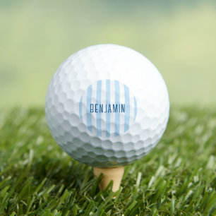 Modern Pale Blue and White Stripe Name Golf Balls