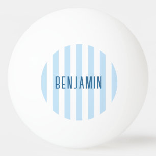 Modern Pale Blue and White Stripe Name Ping Pong Ball