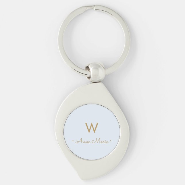 Modern Pale Blue Gold Minimalist Monogram  Key Ring (Front)