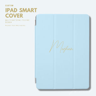 Modern Pale Blue iPad Cover Script Name