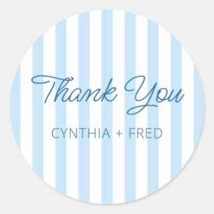 Modern Pale Blue Stripe Thank You Classic Round Sticker