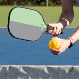 Modern Pale Green and Grey Monogram Custom Pickleball Paddle
