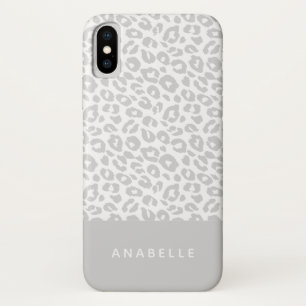 Modern pale grey and white animal leopard print iPhone x case