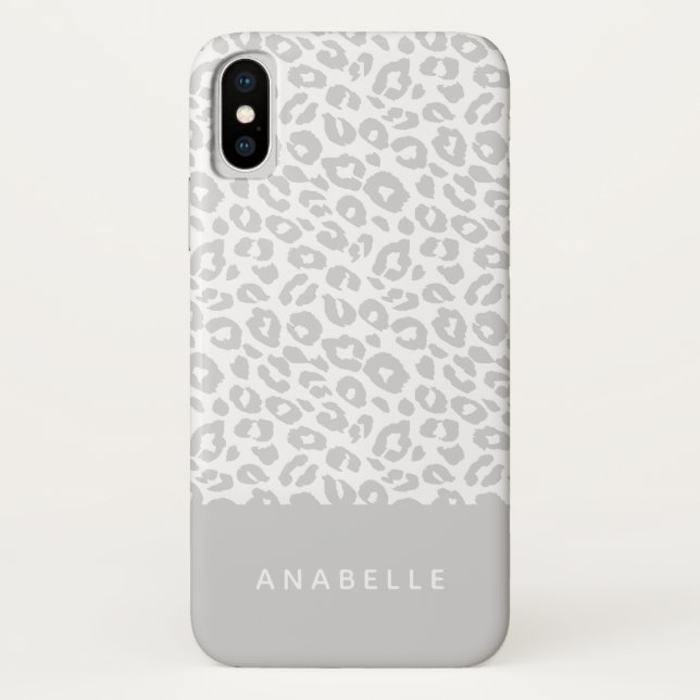Modern pale grey and white animal leopard print Case-Mate iPhone case (Back)