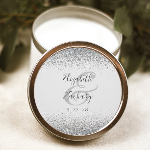 Modern Pale Grey Silver Glitter Edge Wedding Classic Round Sticker