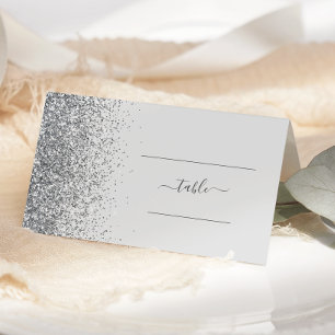 Modern Pale Grey Silver Glitter Edge Wedding Place Card