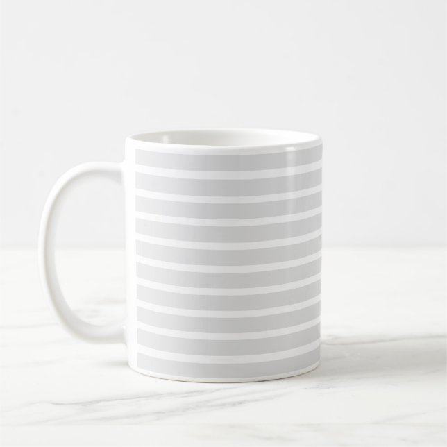 Modern pale grey white horizontal stripes pattern coffee mug (Left)