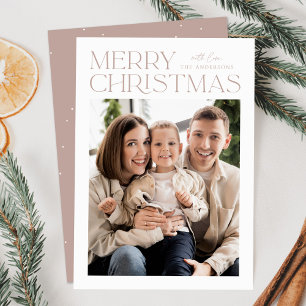 Modern Pale Mauve Merry Christmas Photo Holiday Card