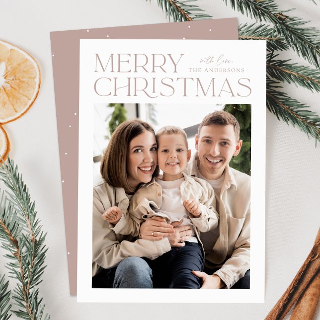Modern Pale Mauve Merry Christmas Photo Holiday Card (Creator Uploaded)