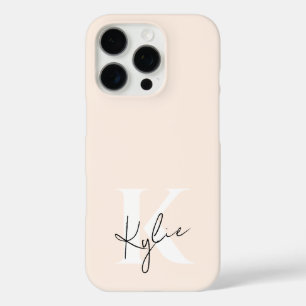 Modern Pale Peach Personalised Monogram Name -  iPhone 16 Pro Case