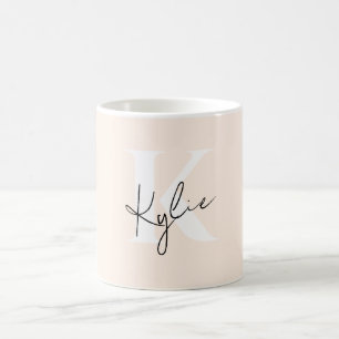 Modern Pale Peach Personalised Monogram Name -  Coffee Mug