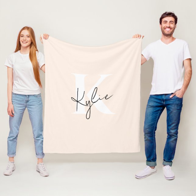 Modern Pale Peach Personalised Monogram Name -  Fleece Blanket (In Situ)