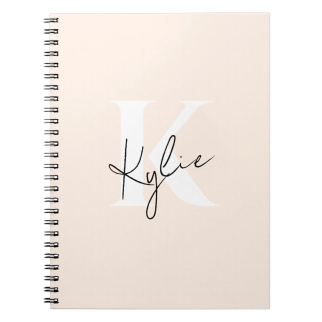 Modern Pale Peach Personalised Monogram Name -  Notebook (Front)