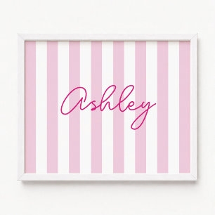 Modern Pale Pink and White Striped Name Poster