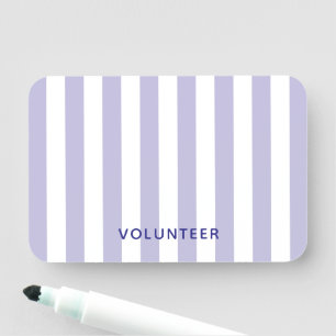 Modern Pale Purple and White Stripes Volunteer Name Tag
