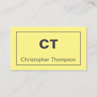Modern Pale Yellow Minimalist Name and Initials Business Card
