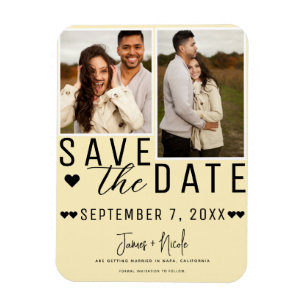 Modern Pale Yellow Save the Date 2 Photo Wedding Magnet