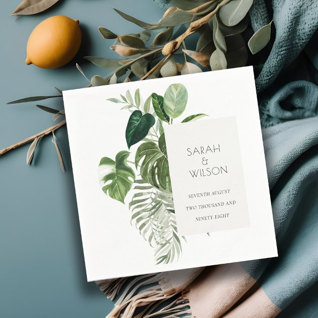 Modern Palm Green Leafy Tropical Foliage Wedding Napkin (Creator Uploaded)