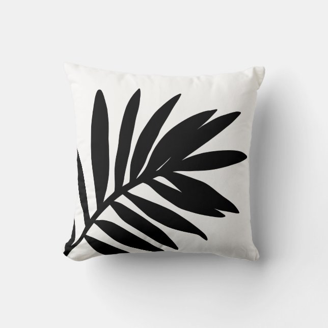 Modern Palm Leaf Black White Negative Inversion Cushion (Front)