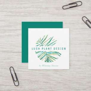 MODERN PALM LEAF LOGO lush botanical life green Square Business Card