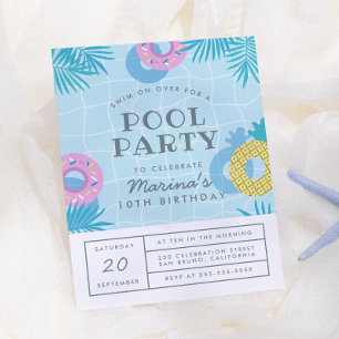 Modern Palm Leaves & Pineapple Pool Party Birthday Invitation Postcard