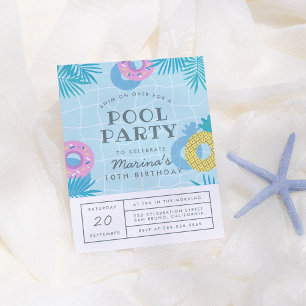 Modern Palm Leaves & Pineapple Pool Party Birthday Invitation Postcard