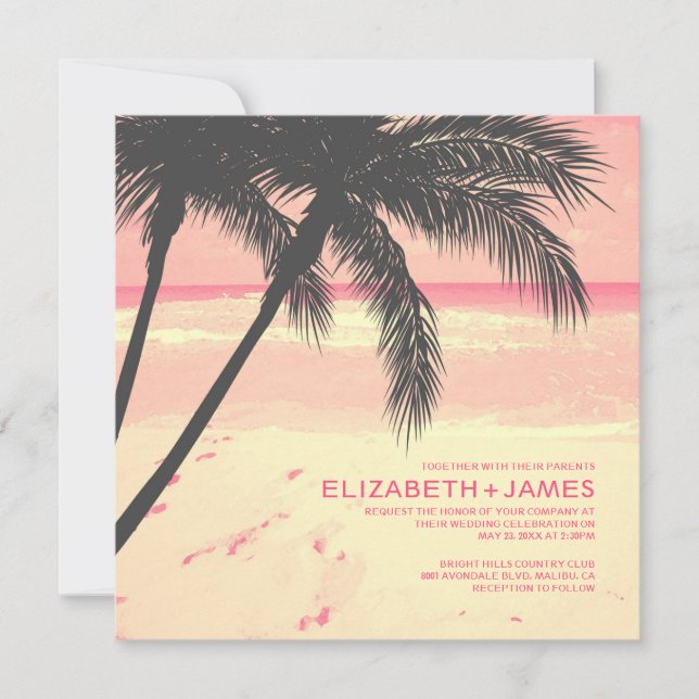 Modern Palm Tree Beach Wedding Invitations (Front)