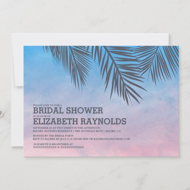 Modern Palm Tree Bridal Shower Invitations (Front)