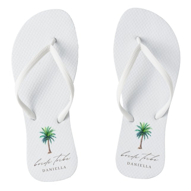 Modern Palm Tree Bride Tribe Bachelorette  Thongs (Footbed)