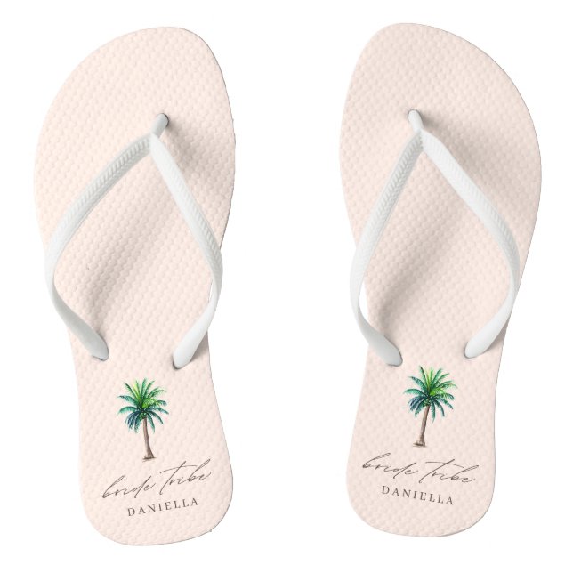 Modern Palm Tree Bride Tribe Blush Bachelorette  Thongs (Footbed)