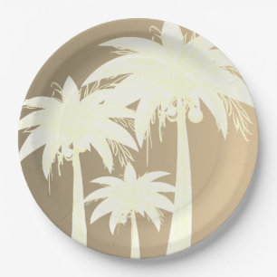 Modern Palm Tree Coastal Beige Sand Beach Summer Paper Plate