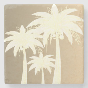 Modern Palm Tree Coastal Beige Sand Beach Summer Stone Coaster