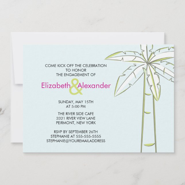 Modern Palm Tree Engagement Invitations (Front)