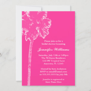 Modern Palm Tree Hot Pink Bridal Shower Invitation