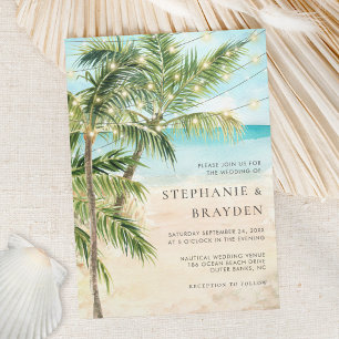 Modern Palm Tree Lights Tropical Beach Wedding Invitation