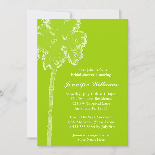 Modern Palm Tree Lime Green Bridal Shower Invitation (Front)