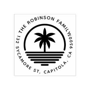 Modern Palm Tree Silhouette Family Return Address Rubber Stamp