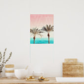 Modern palm tree sunset pink blue beach geometric poster (Kitchen)