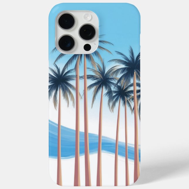 Modern Palm Trees Blue White Outdoor Case-Mate iPhone Case (Back)