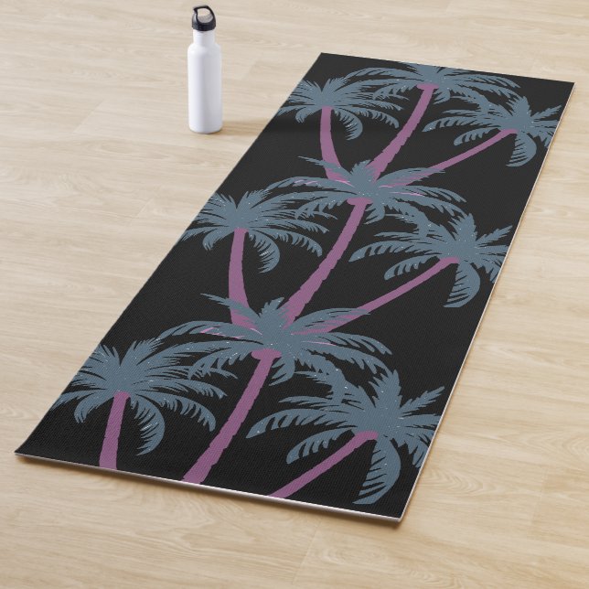 Modern Palm Trees on Black Yoga Mat (In Situ)
