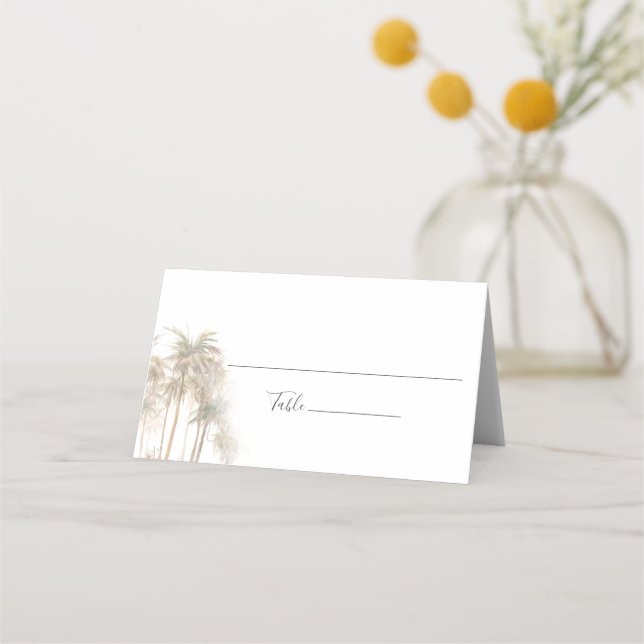 Modern Palm Trees Watercolor Wedding Place Card (Front)