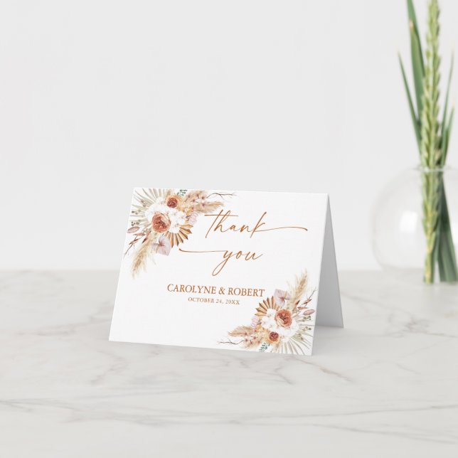 Modern Pampas Grass Boho Terracotta Wedding Thank You Card (Front)