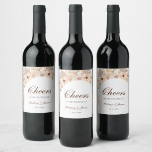 Modern Pampas Grass Decor Botanical Wine Label