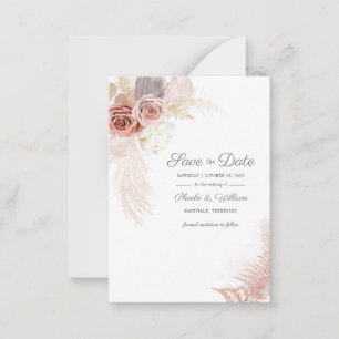 Modern Pampas Grass Floral Script Save The Date Card