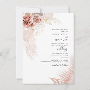 Modern Pampas Grass Script Dried Palms Wedding Invitation