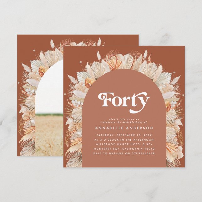 Modern pampas grass terracotta 40th birthday photo (Front/Back)