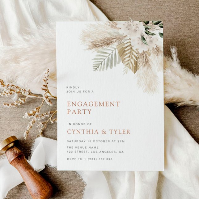 modern pampas greenery boho engagement invitation (Creator Uploaded)