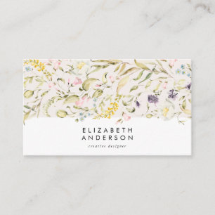Modern Pampas Spring Wildflowers Floral Corporate Business Card