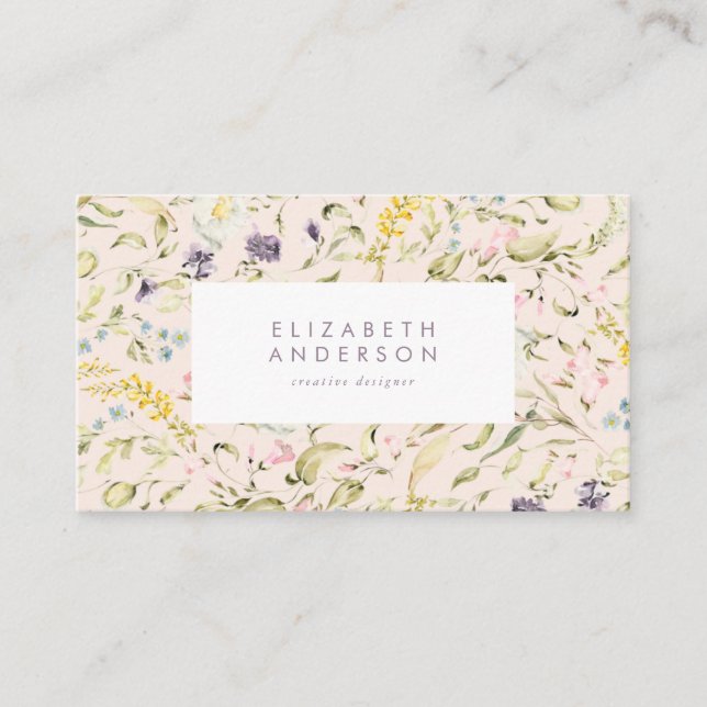 Modern Pampas Spring Wildflowers Floral Cream Business Card (Front)